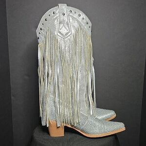 Silver Fringe Western Boots